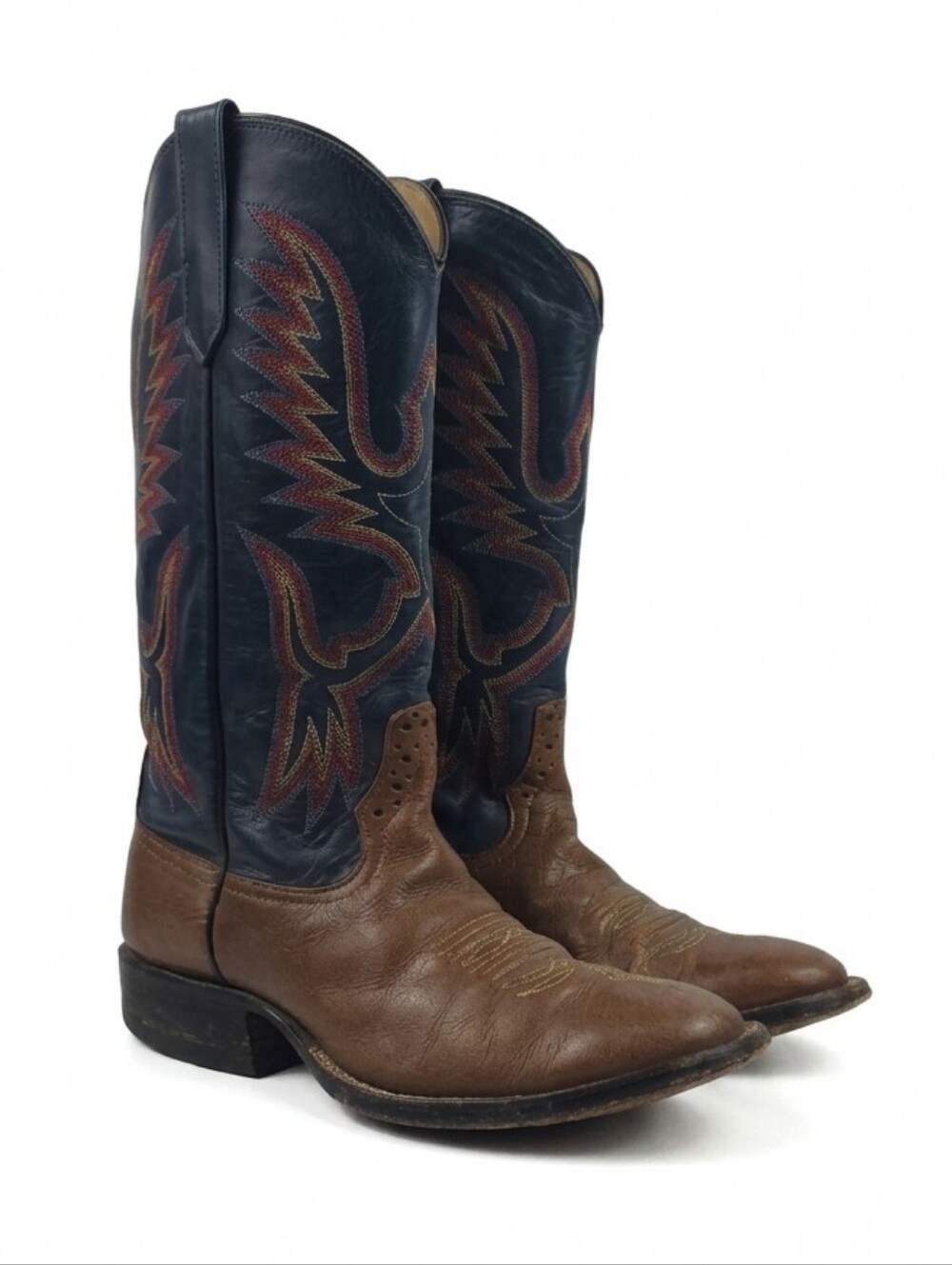 Vintage Rios Of Mercedes Bleu And Brown Leather Cowboy Boots Size 8